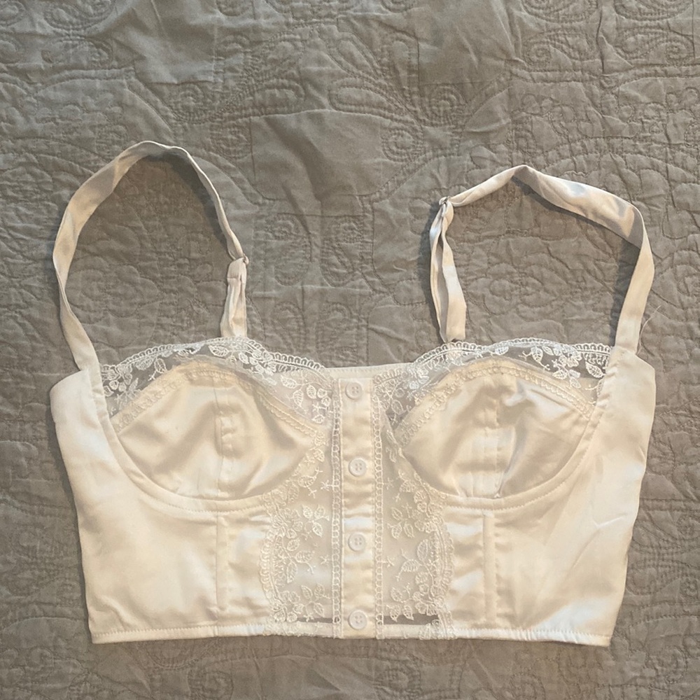 white satin effect corset lace crop tank